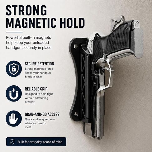 Magnetic Handgun Mount, One-Hand Quick Rack Pistol Holder for Desk, Vehicle, Safe, Closet & Home Storage, Heavy Duty Gun Magnet Rack with Secure Grip, Low Profile Design for Easy Access in Saudi Arabia