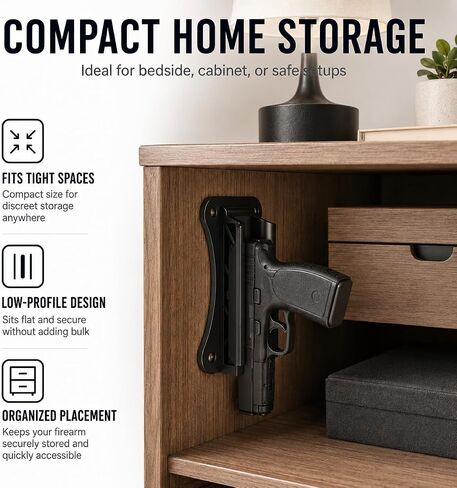 Magnetic Handgun Mount, One-Hand Quick Rack Pistol Holder for Desk, Vehicle, Safe, Closet & Home Storage, Heavy Duty Gun Magnet Rack with Secure Grip, Low Profile Design for Easy Access in Saudi Arabia