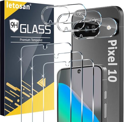 letosan 3 Pack for Google Pixel 10 Screen Protector Tempered Glass + 3 Pack Camera Lens Protector, Military Grade Shatterproof, 9H Hardness, Fingerprint Unlock,Case Friendly 6.3 Inch in Saudi Arabia