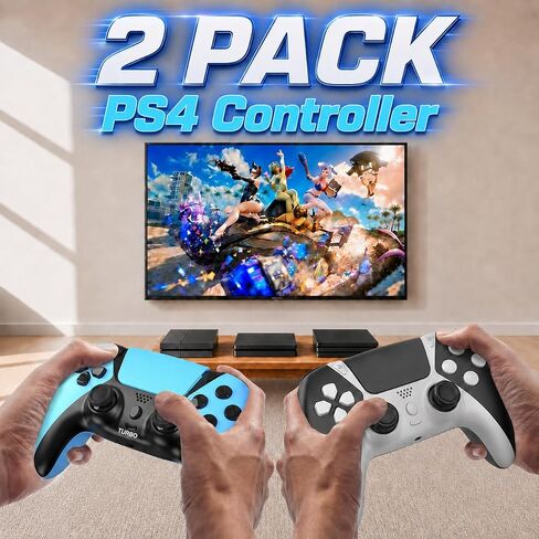 2 Pack for PS4 Controller with No Drift ALPS Stick Back Paddles Macro Turbo | Pro Level Control for for PlayStation 4/Pro/Slim/PC/Steam,Wireless for DualShock,1200mAh Battery,Type-C Charging,Play Better in Saudi Arabia