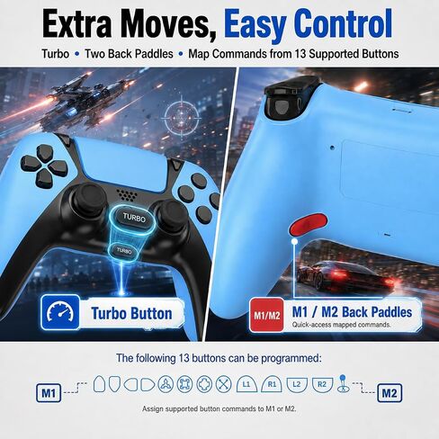 2 Pack for PS4 Controller with No Drift ALPS Stick Back Paddles Macro Turbo | Pro Level Control for for PlayStation 4/Pro/Slim/PC/Steam,Wireless for DualShock,1200mAh Battery,Type-C Charging,Play Better in Saudi Arabia