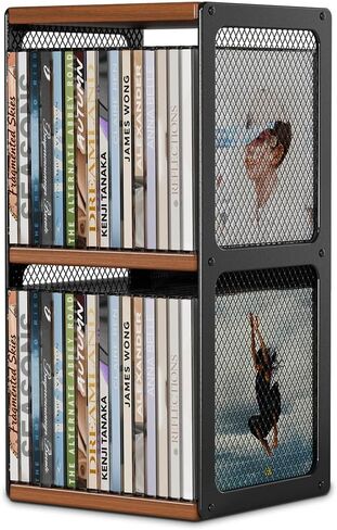 2-Tier CD Storage Holder,Stackable CD Rack Organizer,Hold 32 Cases | Wood CD Display Shelf Tower,Retro CD Cube for Cassette,Tape,CDs in Home Office,Music Lovers in Saudi Arabia