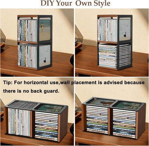 2-Tier CD Storage Holder,Stackable CD Rack Organizer,Hold 32 Cases | Wood CD Display Shelf Tower,Retro CD Cube for Cassette,Tape,CDs in Home Office,Music Lovers in Saudi Arabia