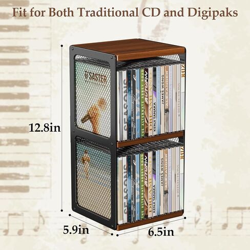 2-Tier CD Storage Holder,Stackable CD Rack Organizer,Hold 32 Cases | Wood CD Display Shelf Tower,Retro CD Cube for Cassette,Tape,CDs in Home Office,Music Lovers in Saudi Arabia
