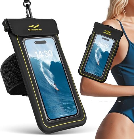 2-in-1 Waterproof Phone Pouch & Phone Armband Floating, Underwater Water Proof Phone Case with Detachable Strap, Waterproof Bags Up to 6.9", Beach Vacation Water Park Essentials in Saudi Arabia