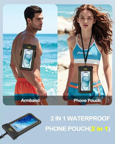 2-in-1 Waterproof Phone Pouch & Phone Armband Floating, Underwater Water Proof Phone Case with Detachable Strap, Waterproof Bags Up to 6.9", Beach Vacation Water Park Essentials in Saudi Arabia