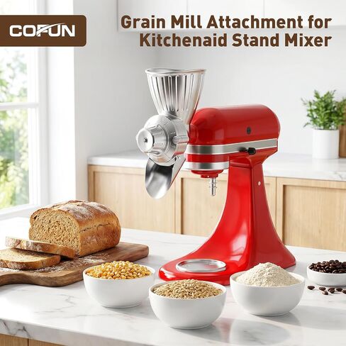 COFUN Grain Mill Attachment for Kitchen Aid Mixer | 9 Adjustable Levels All Metal Flour Mill, Fit for Wheat, Corn, Oats, Buckwheat, Millet, Coffee Beans & Dry Low-Oil Grains in Saudi Arabia