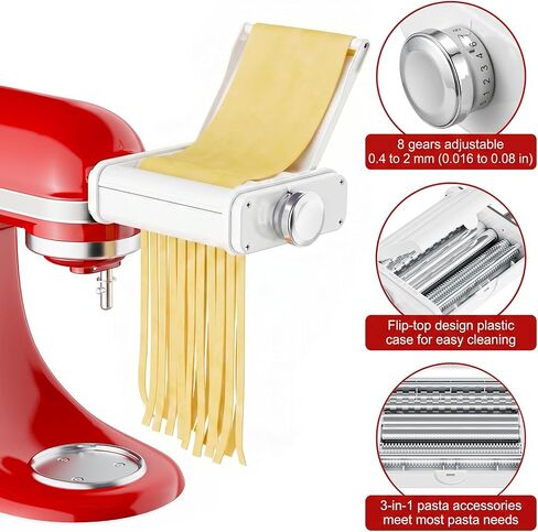 GVODE 3-in-1 Pasta Attachment for KitchenAid Stand Mixer, Pasta Maker | Includes Spaghetti Cutter, Pasta Roller and Fettuccine Cutter, Noodle Maker, Fits All KitchenAid Stand Mixer in Saudi Arabia