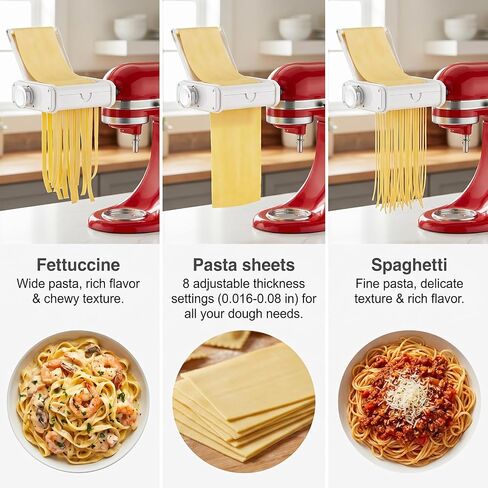 GVODE 3-in-1 Pasta Attachment for KitchenAid Stand Mixer, Pasta Maker | Includes Spaghetti Cutter, Pasta Roller and Fettuccine Cutter, Noodle Maker, Fits All KitchenAid Stand Mixer in Saudi Arabia
