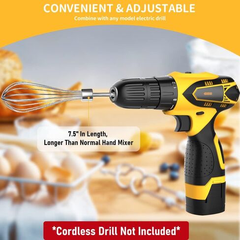 homicozy 3-Piece Stainless Steel Hand Mixer Attachment Set - Whisk, Dough Hook, Egg Beater for Drills - Dishwasher Safe, 7.5 Inch (Drill Not Included) in Kuwait