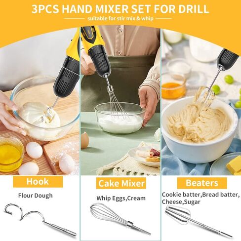 homicozy 3-Piece Stainless Steel Hand Mixer Attachment Set - Whisk, Dough Hook, Egg Beater for Drills - Dishwasher Safe, 7.5 Inch (Drill Not Included) in Kuwait