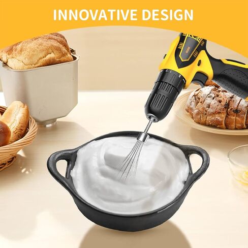 homicozy 3-Piece Stainless Steel Hand Mixer Attachment Set - Whisk, Dough Hook, Egg Beater for Drills - Dishwasher Safe, 7.5 Inch (Drill Not Included) in Kuwait
