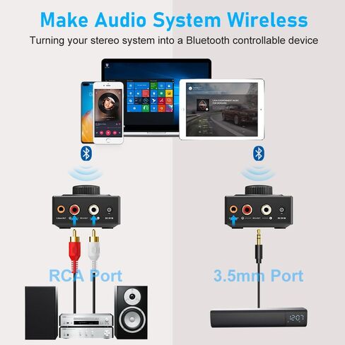 YMOO B06T3 Bluetooth 5.3 Receiver for Home Stereo with RCA AUX 3.5mm Jack | Wireless Audio Adapter, Stereo Receiver with Volume Adjustment Receiving Music from Smartphone/Tablet/Laptop to Speaker in Kuwait