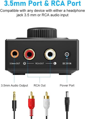 YMOO B06T3 Bluetooth 5.3 Receiver for Home Stereo with RCA AUX 3.5mm Jack | Wireless Audio Adapter, Stereo Receiver with Volume Adjustment Receiving Music from Smartphone/Tablet/Laptop to Speaker in Kuwait