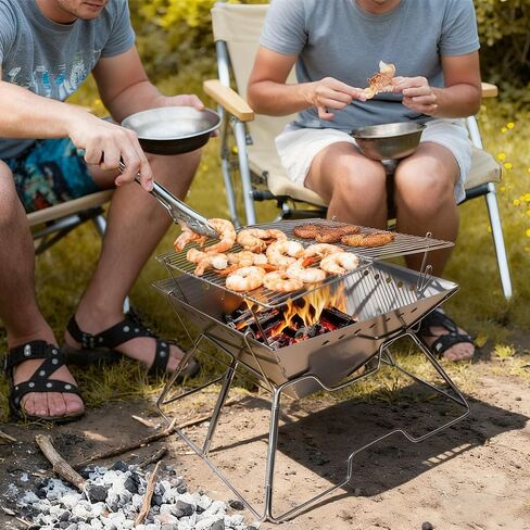 Portable Fire Pit with Grill for Camping, Heavy Duty Collapsible Foldable Fire Pit with Campfire Grill & Carry Bag for Outdoor, Backyard, Patio, Picnic, BBQ in Saudi Arabia