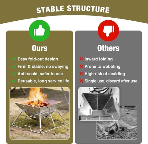 Portable Fire Pit with Grill for Camping, Heavy Duty Collapsible Foldable Fire Pit with Campfire Grill & Carry Bag for Outdoor, Backyard, Patio, Picnic, BBQ in Saudi Arabia