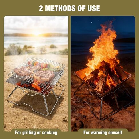 Portable Fire Pit with Grill for Camping, Heavy Duty Collapsible Foldable Fire Pit with Campfire Grill & Carry Bag for Outdoor, Backyard, Patio, Picnic, BBQ in Saudi Arabia