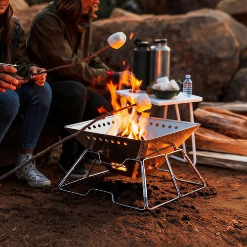 Portable Fire Pit with Grill for Camping, Heavy Duty Collapsible Foldable Fire Pit with Campfire Grill & Carry Bag for Outdoor, Backyard, Patio, Picnic, BBQ in Saudi Arabia