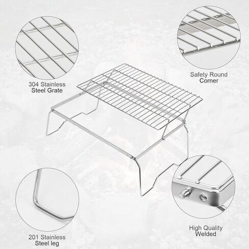 17" Large Folding Campfire Grill, 304 Stainless Steel Firepit Grill Grate, Heavy Duty Portable Camping Grill with Carrying Bag, Gas BBQ Grill Grate for Backpacking, Hiking, Picnics (Double) in Saudi Arabia
