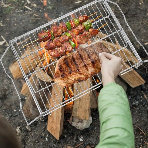 17" Large Folding Campfire Grill, 304 Stainless Steel Firepit Grill Grate, Heavy Duty Portable Camping Grill with Carrying Bag, Gas BBQ Grill Grate for Backpacking, Hiking, Picnics (Double) in Saudi Arabia