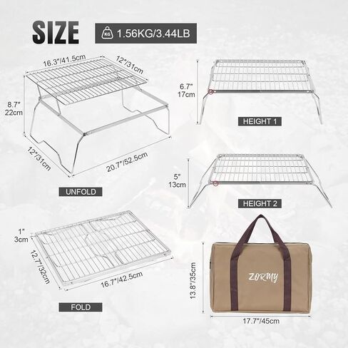 17" Large Folding Campfire Grill, 304 Stainless Steel Firepit Grill Grate, Heavy Duty Portable Camping Grill with Carrying Bag, Gas BBQ Grill Grate for Backpacking, Hiking, Picnics (Double) in Saudi Arabia