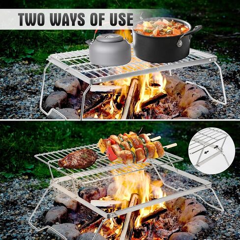 17" Large Folding Campfire Grill, 304 Stainless Steel Firepit Grill Grate, Heavy Duty Portable Camping Grill with Carrying Bag, Gas BBQ Grill Grate for Backpacking, Hiking, Picnics (Double) in Saudi Arabia