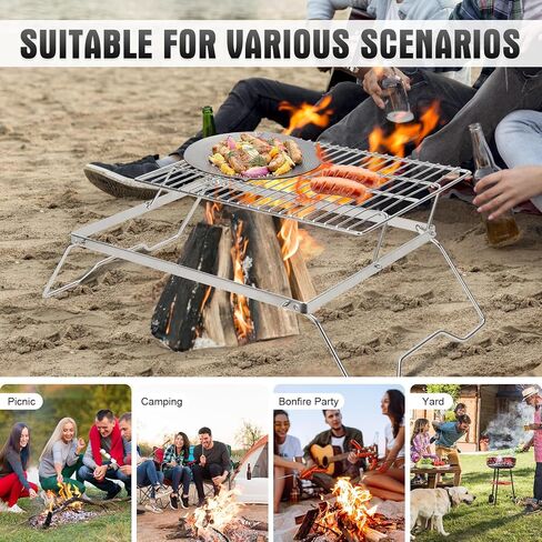17" Large Folding Campfire Grill, 304 Stainless Steel Firepit Grill Grate, Heavy Duty Portable Camping Grill with Carrying Bag, Gas BBQ Grill Grate for Backpacking, Hiking, Picnics (Double) in Saudi Arabia