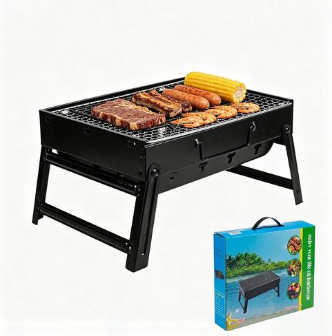 PowerKing Portable Charcoal Grill, 17'' Tabletop BBQ for Outdoor Camping | 17"x12"x9" Black Stainless Steel BBQ Smoker, Dual-Purpose Stand & Handle, Ready to Use, Easy to Clean, for Tailgating & Campi in Saudi Arabia