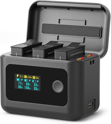 YDW Intelligent Battery Charger for DJI OSMO 360&Action 6/5 Pro/4/3,24W Fast Intelligent Bi-Directional Charging Hub w/LCD Display Shows Battery SOC,Charger Only (Battery Charger with 2 Betteries) in Kuwait