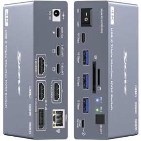 Thunderbolt 4 KVM Switch 3 Monitors 2 Laptops 4K@60Hz, Displaylink USB C Docking Station 3 Monitor KVM for Windows Mac M1 M2 M3 M4, Extended Triple Displays,PD 100W,USB 3.0,USB 3.2,SD/TF,1G Ethernet in Saudi Arabia