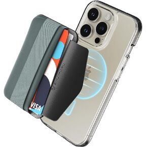 Sinjimoru Magnetic Wallet with Soft Wool Band Grip for MagSafe, Black | M-Band, fits iPhone 16-12, 2600g magnetic strength, 5 cards holder, anti-drop flap, Lycra fabric, anti-slip silicone sheet in Saudi Arabia