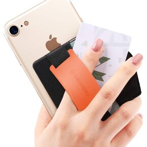 Sinjimoru Phone Grip Card Holder with Phone Stand, Stick on Wallet, Black | Sinji Pouch B-Grip, stick on wallet, finger grip strap, kickstand phone stand, flap card protection, universal fit in Saudi Arabia