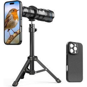 عدسة APEXEL 36x Telephoto متوافقة مع iPhone 16 Pro | التصوير الفوتوغرافي للسفر ومراقبة الطيور والاستكشاف | طقم مزود بحامل ثلاثي معدني قوي وحافظة هاتف ملولبة in Kuwait