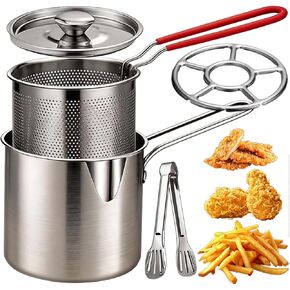 Mini Deep Fryer – 304 Stainless Steel with Basket，2Pcs | Personal Deep Fryer Set, Stainless Steel Pot with Strainer, Easy-Grip Handle, for Fish, Shrimp, Chicken & Fries in Saudi Arabia