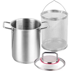 Joyeee Grease Container, 304 Stainless Steel Oil Filter Pot with Fry Basket, 118.35oz/3.5L Multi-Use Deep Fryer, Oil Storage Container & Cooking Pot, for Home, Tempura Chips, Fries, Fish, Chicken in Kuwait