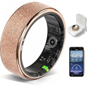Frosted Glitter Smart Ring, Fitness & Health Tracker for Women Men | No Subscription, Heart Rate, Blood Oxygen, HRV, Skin Temperature, Track Steps and Calories, for Android & iOS, Rose Gold in Saudi Arabia