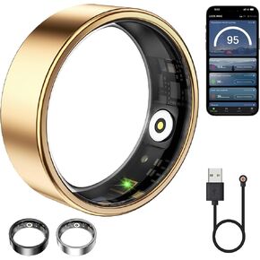 Smart Ring for Women & Men, Fitness Tracker with Heart Rate, Blood Oxygen, Sleep Monitoring, Long-Lasting Battery, IP68 Waterproof, Compatible with iPhone & Android (Gold, #7) in Saudi Arabia