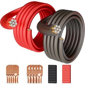0 Gauge Wire Kit (2-Pack, 50FT Red + 50 FT Black), 1/0 AWG Power Ground Battery Cable, Copper Clad Aluminum, for Car Audio, RV, Car Amplifier, with Lugs & Heat Shrink Tubing in Saudi Arabia