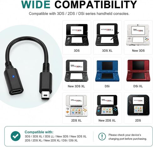 2 Pack USB C to 3DS Charging Adapter, Type-C Female to 3DS Charger Converter Compatible with Nintendo 3DS XL/3DS LL/New 3DS/2DS XL/2DS/DSi/DSi XL, Portable Charging Adapter for Handheld Game Console in Kuwait