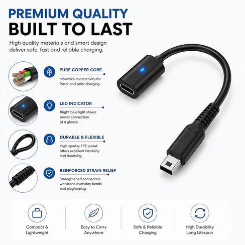 2 Pack USB C to 3DS Charging Adapter, Type-C Female to 3DS Charger Converter Compatible with Nintendo 3DS XL/3DS LL/New 3DS/2DS XL/2DS/DSi/DSi XL, Portable Charging Adapter for Handheld Game Console in Kuwait