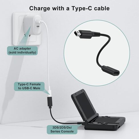 Mugust USB C Charging Cable Adapter for Nintendo New 3DS XL/New 3DS/3DS XL/3DS/New 2DS XL/2DS XL/2DS/DSi/DSi XL in Saudi Arabia