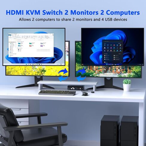 HDMI KVM Switch 2 Monitors 2 Computers, 4K@60Hz USB KVM Switches Dual Monitor with 4 USB 3.0 Ports Sharing Keyboard Mouse Printer, Monitors Switch for 2 Computers, HDMI Switcher 2 in 2 Out in Saudi Arabia