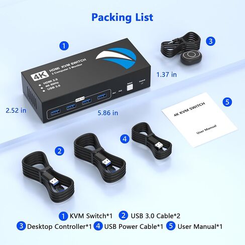 HDMI KVM Switch 2 Monitors 2 Computers, 4K@60Hz USB KVM Switches Dual Monitor with 4 USB 3.0 Ports Sharing Keyboard Mouse Printer, Monitors Switch for 2 Computers, HDMI Switcher 2 in 2 Out in Saudi Arabia
