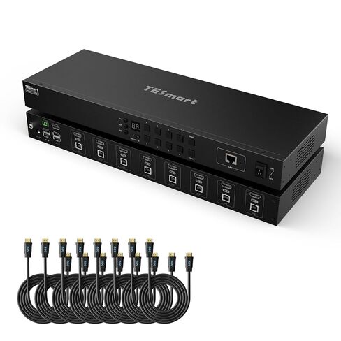 محول TESmart 8X1 HDMI KVM 8 منافذ 4K@30 هرتز، USB2.0 Rackmount KVM محاكي EDID على مستوى المؤسسات | مفتاح التشغيل السريع | RS232 | منفذ لان | جهاز تحكم عن بعد بالأشعة تحت الحمراء | التحكم في الملكية الفكرية | المسح التلقائي | مع 8 قطع كابل KVM بطول 5 أقدام in Kuwait