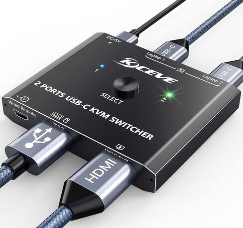 USB C Switch,Bi-Directional USB C Switcher 2 Computers,MLEEDA USB Type C KVM Switch 8K@60Hz 4K@120Hz Video/10Gbps Data Transfer/100W Charging,Compatible with Thunderbolt Device,USB-C Cables Included in Saudi Arabia