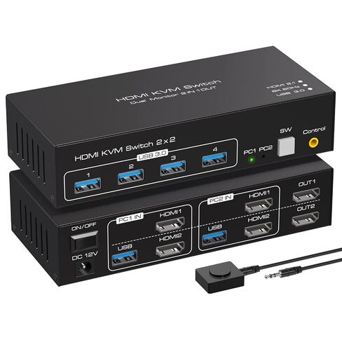 8K HDMI KVM Switch 2 Monitors 2 Computers Support 8K 60Hz 4K 120Hz KVM Switcher for Two PC Share Dual Monitors and 4 USB 3.0 Devices Support Copy and Extend Mode -3.6CM High in Saudi Arabia