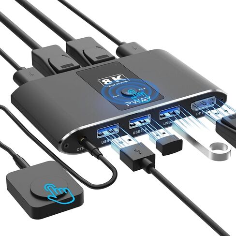 4K@60Hz HDMI Kvm Switch 1 Monitors 2 Computers, Sharing USB Devices with 3 USB 3.0 Ports, Supports Wired Remote and Button Control, EDID Compatible, Suitable for Laptop/Desktop in Saudi Arabia
