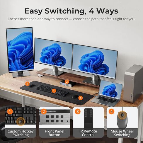 محول TESmart HDMI KVM 3 شاشات 2 جهاز كمبيوتر 4K@60 هرتز، USB 3.0 KVM Switch شاشة ثلاثية 2 منافذ HDMI، يدعم EDID، 1G Ethernet، مفتاح Hotkey، صوت وميكروفون للألعاب والمكتب المنزلي in Kuwait