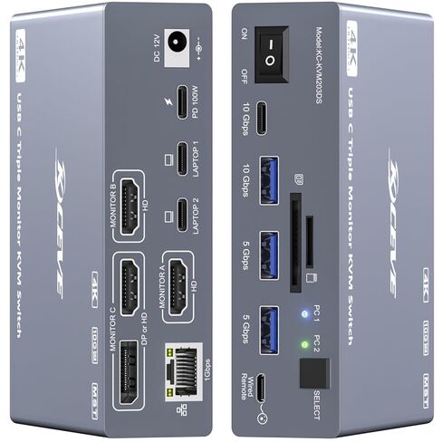 Thunderbolt 4 KVM Switch 3 Monitors 2 Laptops 4K@60Hz, Displaylink USB C Docking Station 3 Monitor KVM for Windows Mac M1 M2 M3 M4, Extended Triple Displays,PD 100W,USB 3.0,USB 3.2,SD/TF,1G Ethernet in Saudi Arabia