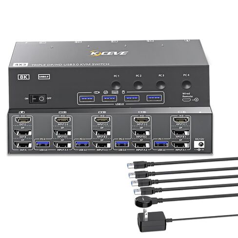 KVM Switch 2 Monitors 4 Computers HDMI + DisplayPort, KCEVE USB 3.0 DP KVM Switcher, 8K@30Hz/4k@144Hz DP KVM for 4 PC Share 2 Display and 4 USB 3.0 Devices in Kuwait